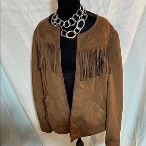 Express Brown Fringe Bomber Jacket Size Large women NEW w tags